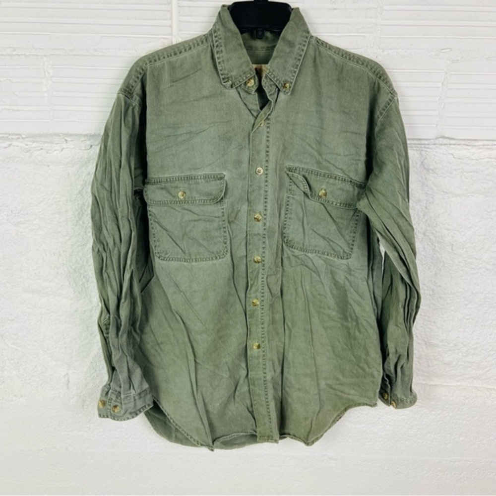 Northwest Territory olive Green cotton denim button down Shirt size medium